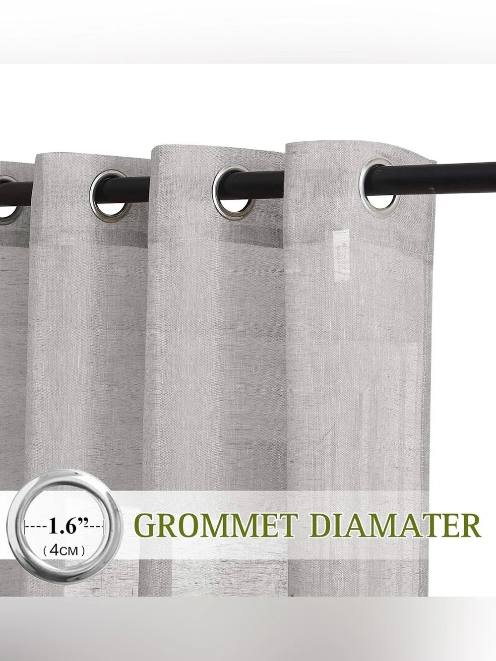 NICETOWN Semi Sheer Linen Blend Curtains Charcoal Grey 52x108 2 Panels NIP